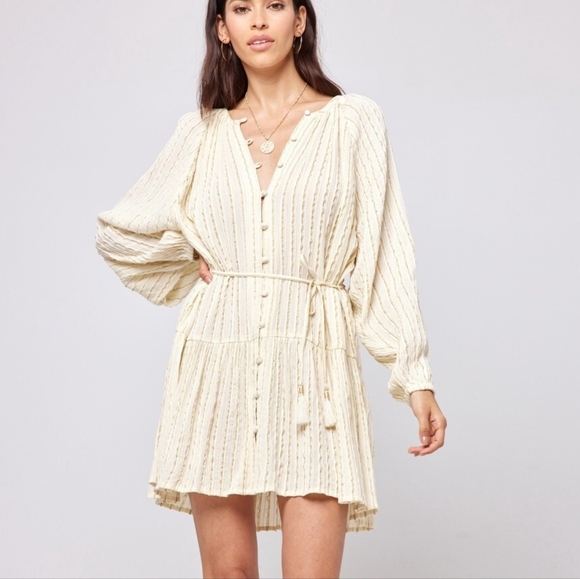 L*Space Vida Coverup Mini Dress Tunic Tapioca Cream - Picture 2 of 7